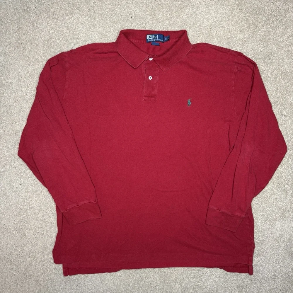 Polo Ralph Lauren Long Sleeve Polo Shirt Men's XXL Red Green Pony Rugby Vintage